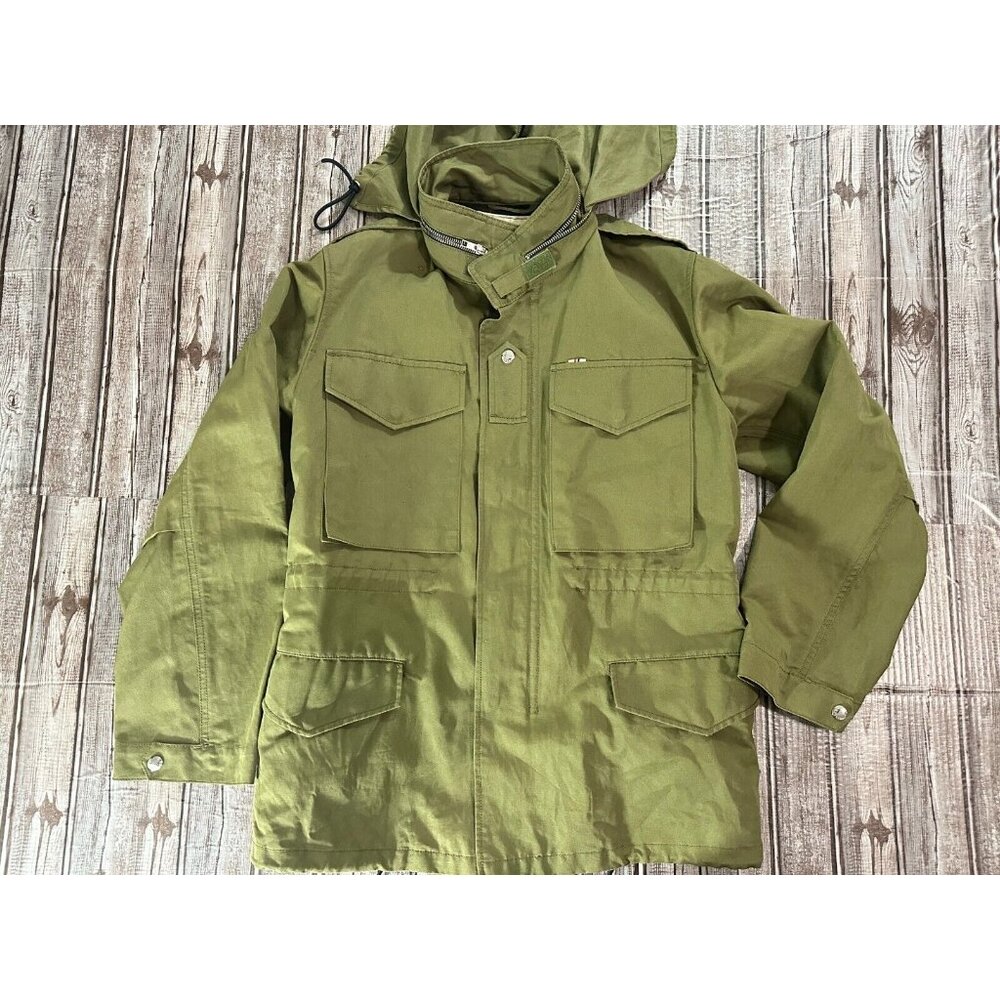 MAISON KITSUNE PARIS lineN blend hidden hood military utility jacket green sz XS